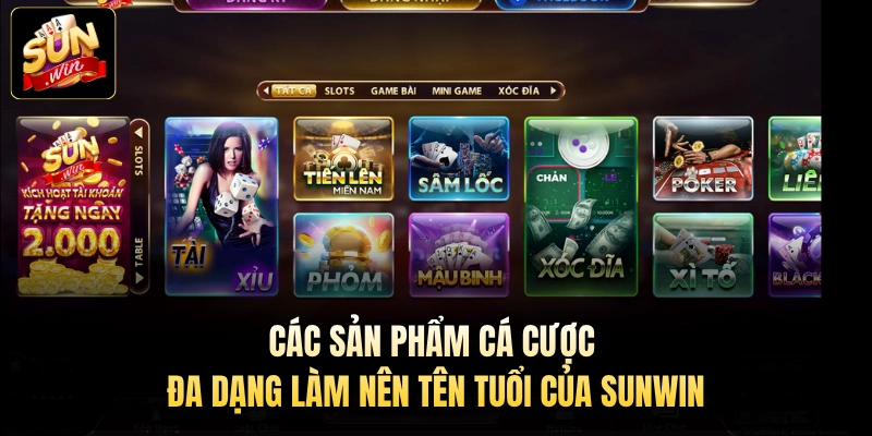 Các sản phẩm cá cược đa dạng làm nên tên tuổi của Sunwin